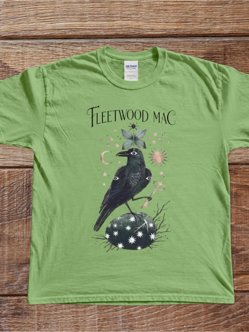 Gildan Kiwi Green Fleetwood Mac Raven Graphic Tee